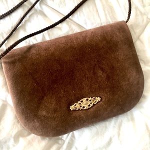 Brown Velvet Statement Purse with Rope Strap